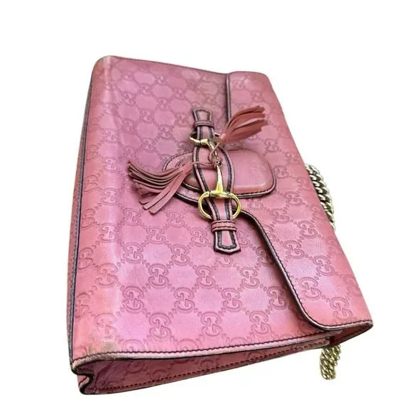 Gucci Pink Leather Emily Clutch with Gold Chain - Picture 3 of 10